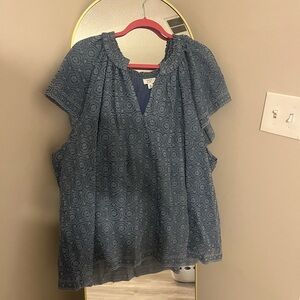 crown & ivy Blue Geometric Blouse